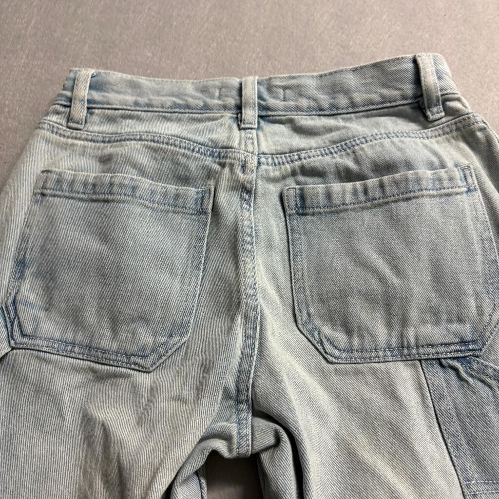 PacSun Cargo Jeans Womens 24 Light Wash Blue Cotton High Rise Wide Leg Utility