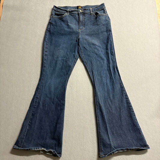 Lee Flare Leg Jeans Womens 12 Short Blue Denim Stretch Mid Rise High Rise
