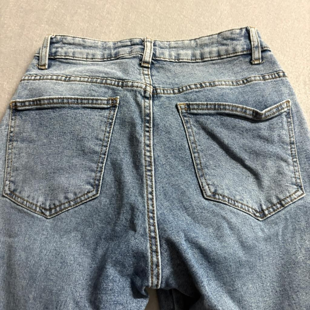 Cotton On Stretch Straight Leg Jeans Womens US 4 Blue Distressed Raw Hem Denim