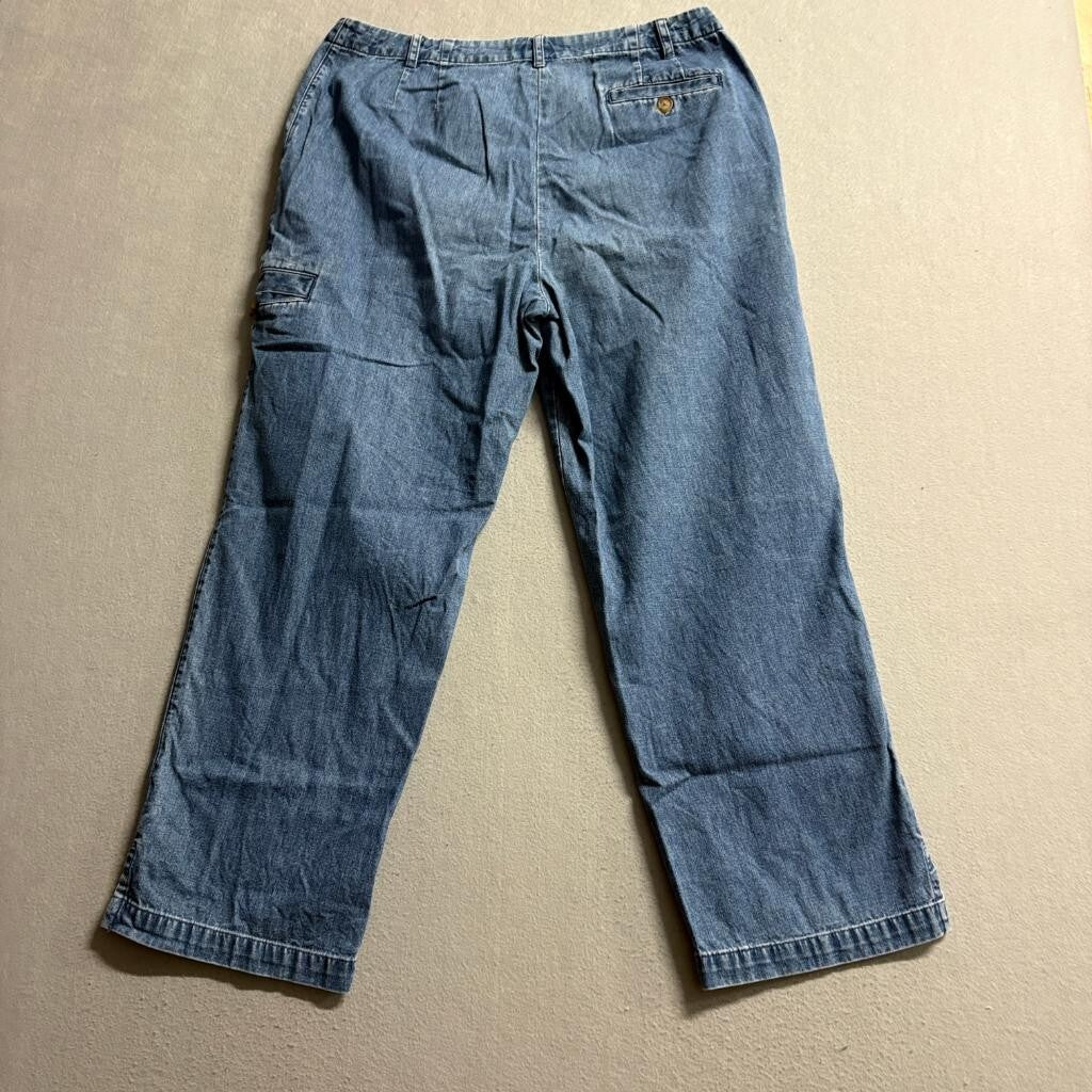 Orvis Womens Denim Cargo Pants Size 10 Blue 100% Cotton Wide Leg Utility Jeans