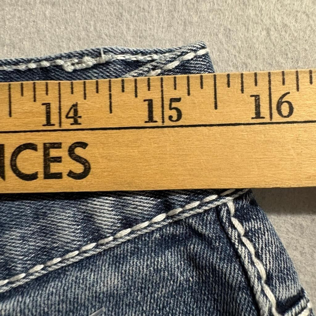 True Luck Jeans Mens 30x30 Blue Denim Thick Stitch Straight Leg Frayed Hem