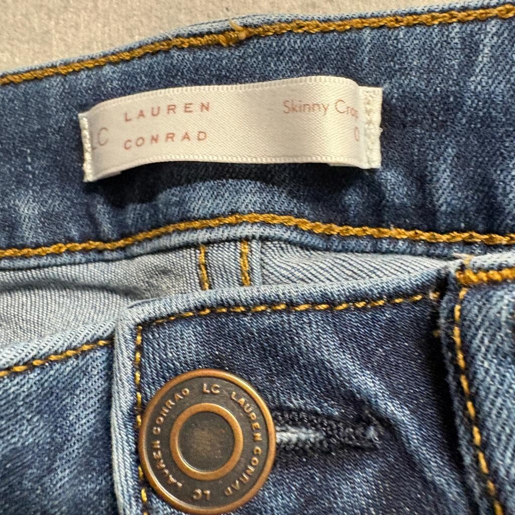 LC Lauren Conrad Girls Skinny Crop Jeans Size 0 Blue Denim Stretch Cuffed