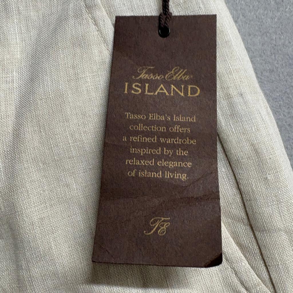 Tasso Elba Island Mens 38x30 Linen Pants Beige Flat Front Summer Beach Trousers
