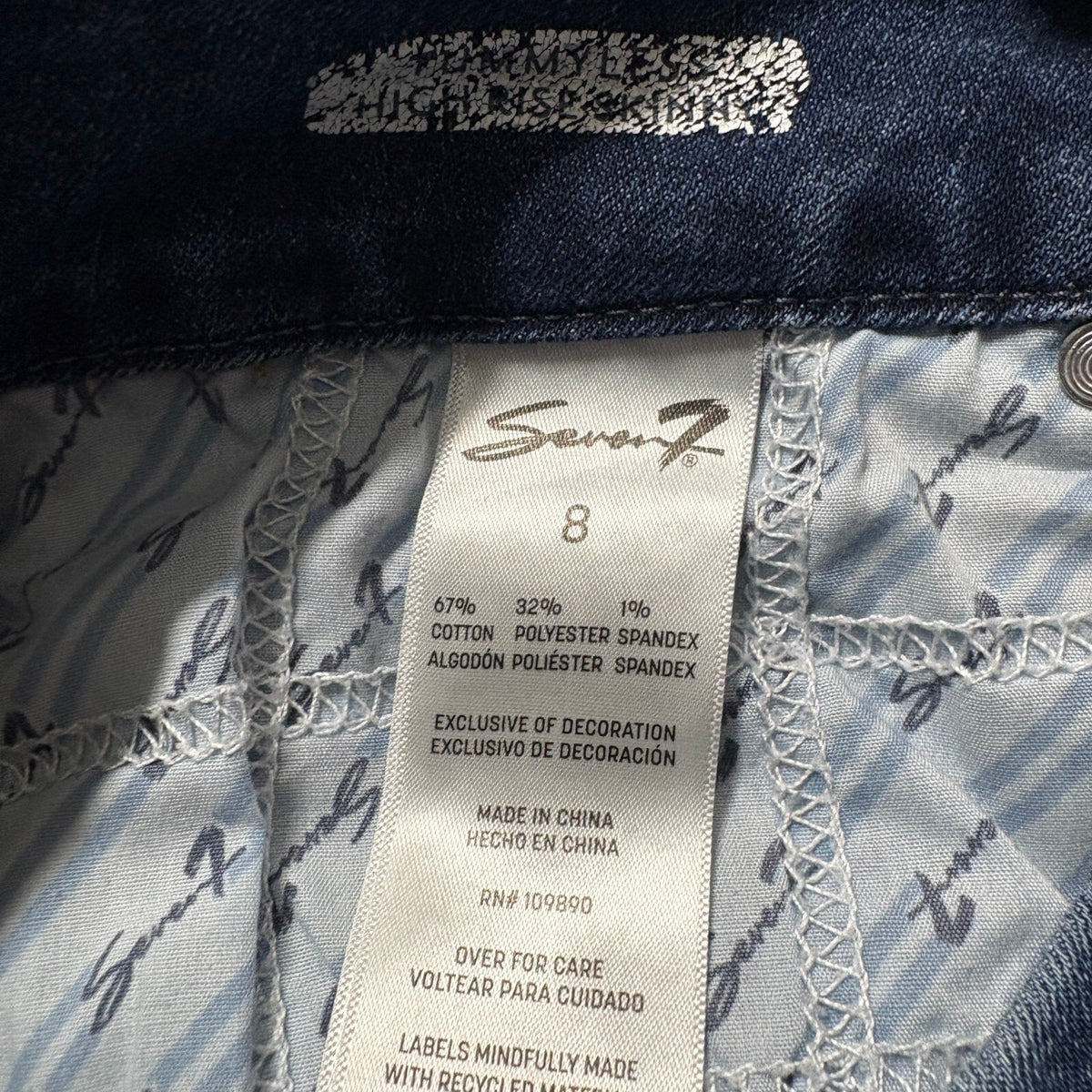 Seven7 High Rise Skinny Jeans Womens Size 8 Blue Denim Stretch Cuffed