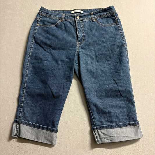 Croft & Barrow Denim Capri Jeans Womens 14 Blue Stretch Cuffed Crop Mid Rise