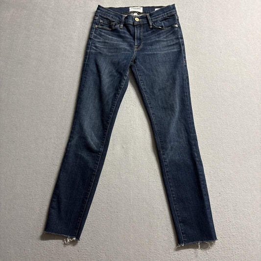FRAME Le Skinny de Jeanne Jeans Womens Size 26 Dark Wash Raw Hem Ankle Denim