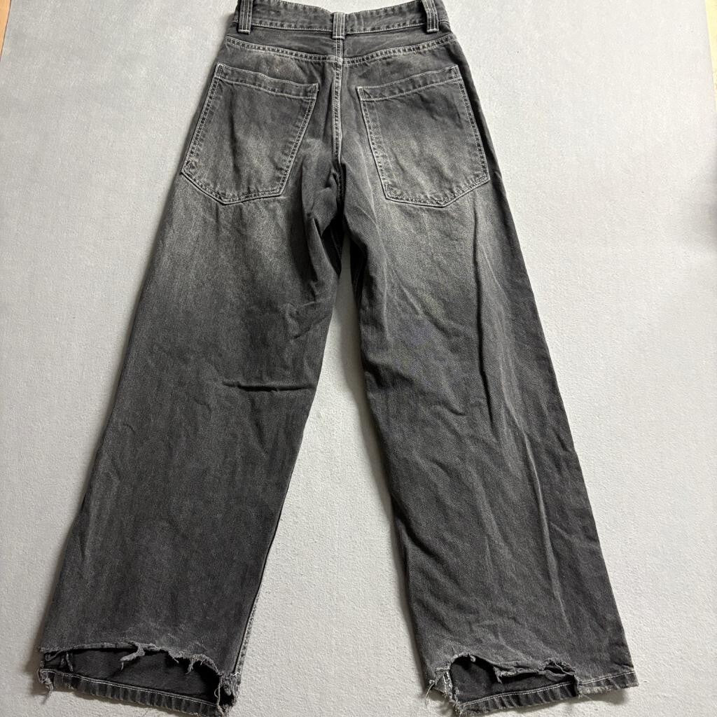 Bershka Wide Leg Jeans Womens Size 28 Gray Black Acid Wash Denim High Rise
