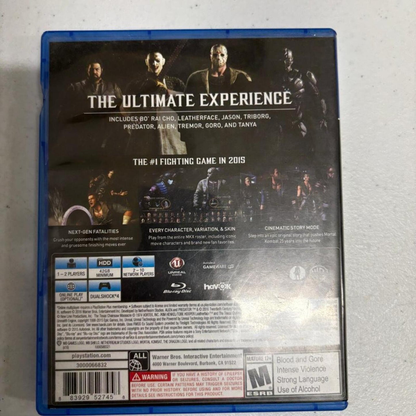 Mortal Kombat XL Sony PlayStation 4 PS4 Game Disc and Case