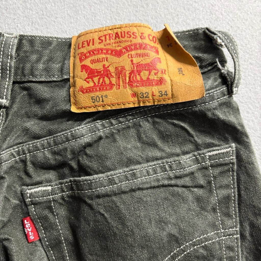 Levis 501 Original Fit Jeans Mens 32x34 Gray Black Denim Button Fly Straight Leg