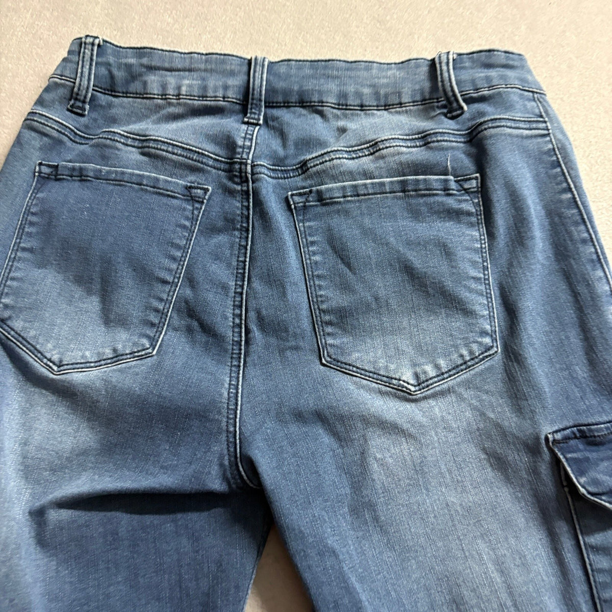 Fashion Nova Cargo Jeans Womens Size 13 Blue Denim Skinny Utility Zipper Ankles