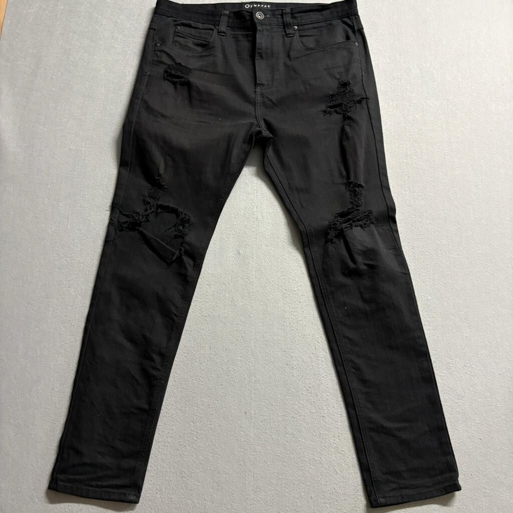 Empyre Verge Mens Black Distressed Ripped Skinny Jeans Size 34x28