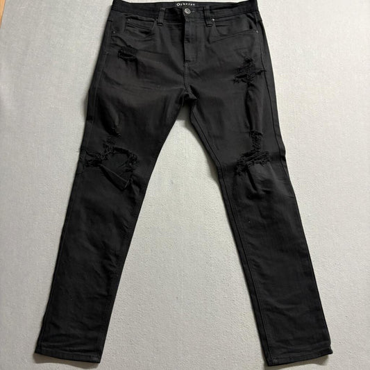 Empyre Verge Mens Black Distressed Ripped Skinny Jeans Size 34x28