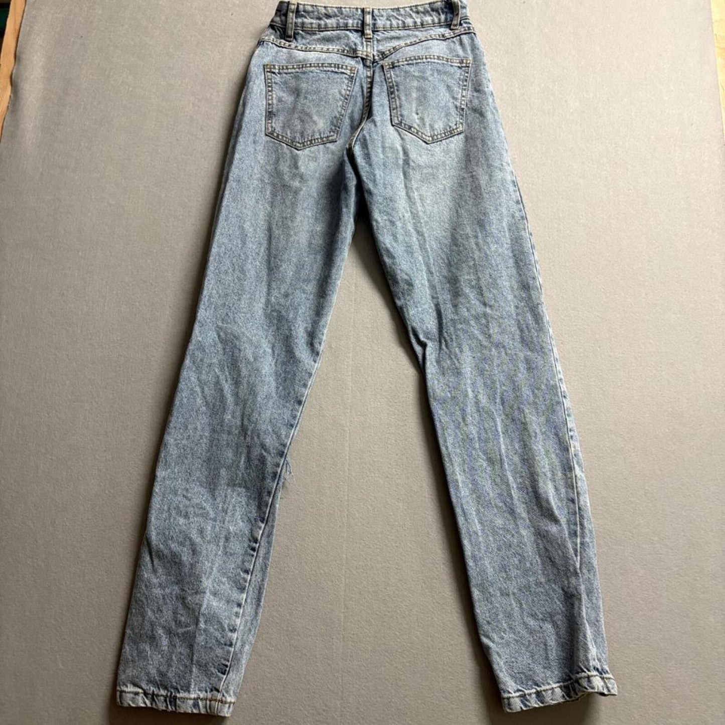 Cotton On Long Straight Leg Jeans Womens US 4 Blue Acid Wash Distressed Ripped