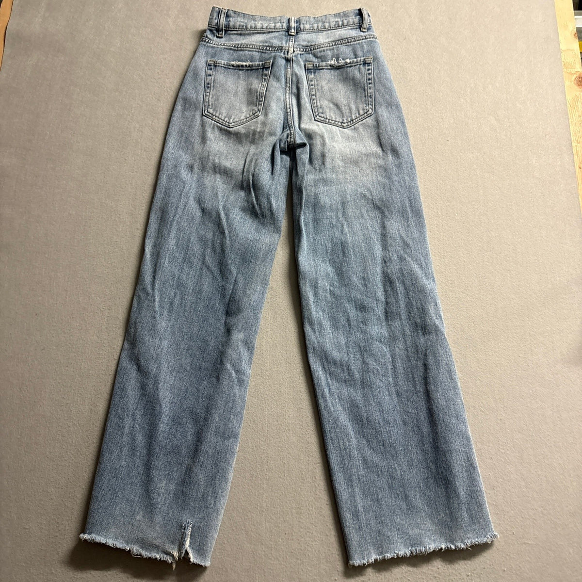 PacSun Baggy Jeans Women Size 25 Blue Light Wash Distressed Ripped Wide Leg 100%