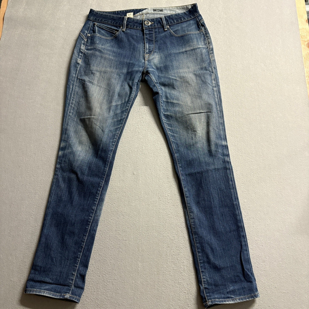 Volcom Riser Tapered Fit Jeans Mens Size 33 Blue Denim Skate Stretch Pants