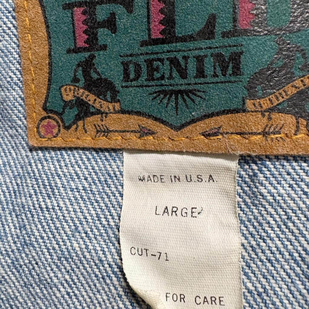 FLD Denim Vintage Womens Large Blue Jean Vest Lace Trim Faux Pearl Studded USA