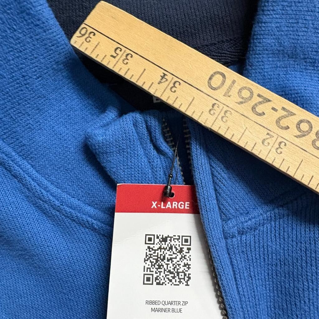 Lands End Ribbed Quarter Zip Pullover Mens XL Mariner Blue Cotton Blend Sweater