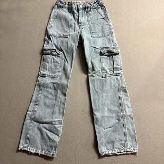 BDG Urban Outfitters Skate Cargo Jeans Womens W24 L32 Light Wash Elastic Waist