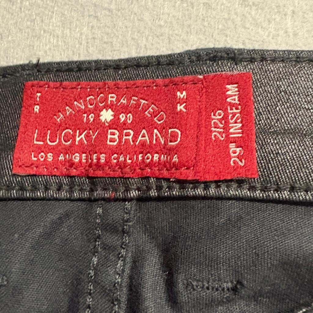Lucky Brand Charlie Super Skinny Jeans Womens 2/26 Black Coated Waxed Denim