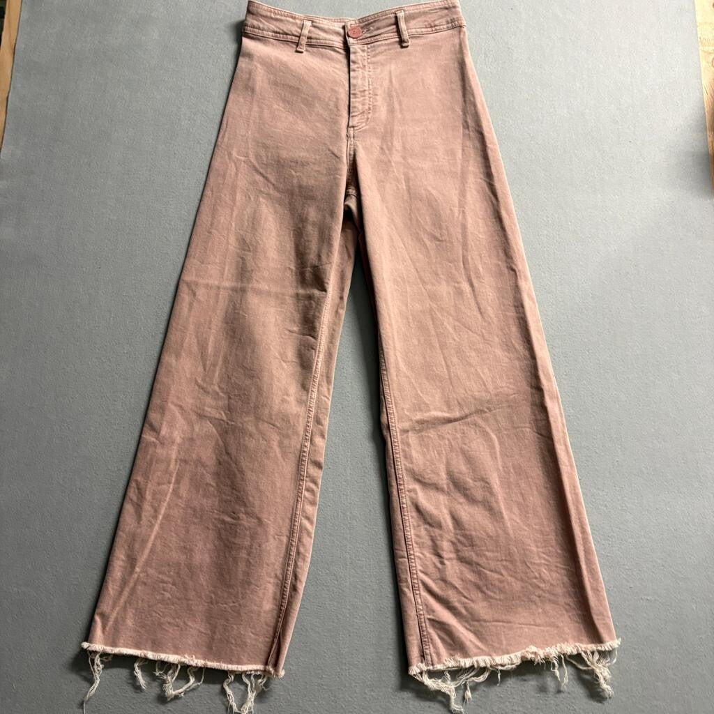 Zara Wide Leg Jeans Womens Size 6 Pink High Rise Raw Hem Denim