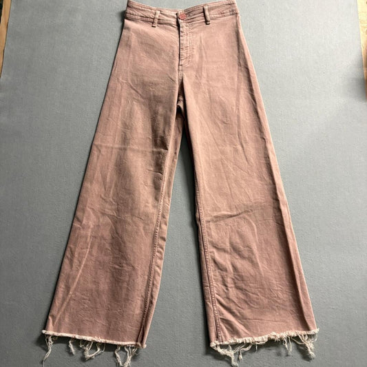 Zara Wide Leg Jeans Womens Size 6 Pink High Rise Raw Hem Denim