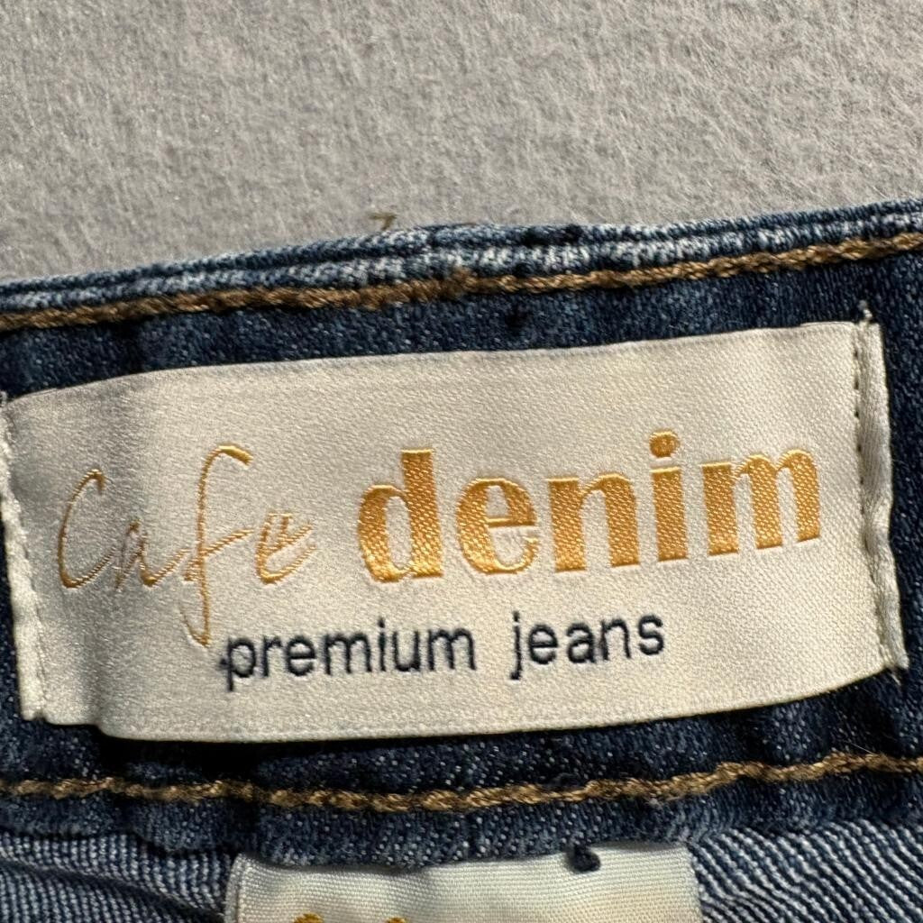 Cafe Denim Premium Jeans Womens Size 14 Blue Stretch Straight Leg Medium Wash