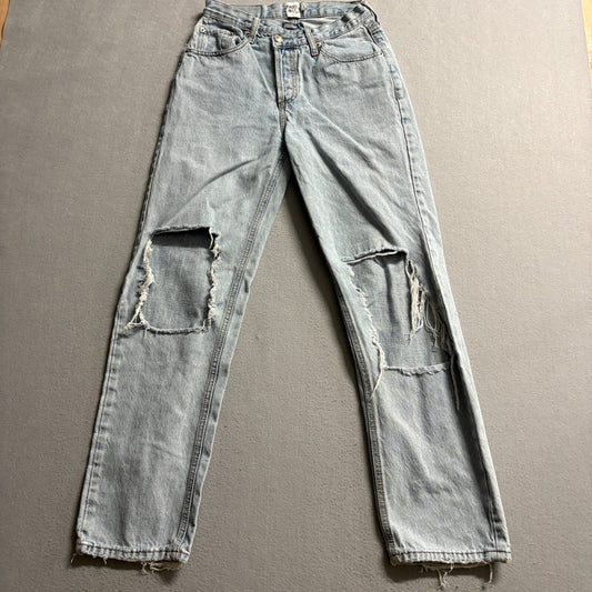 Princess Polly Distressed Straight Leg Jeans Womens Size US 0 Light Wash Denim