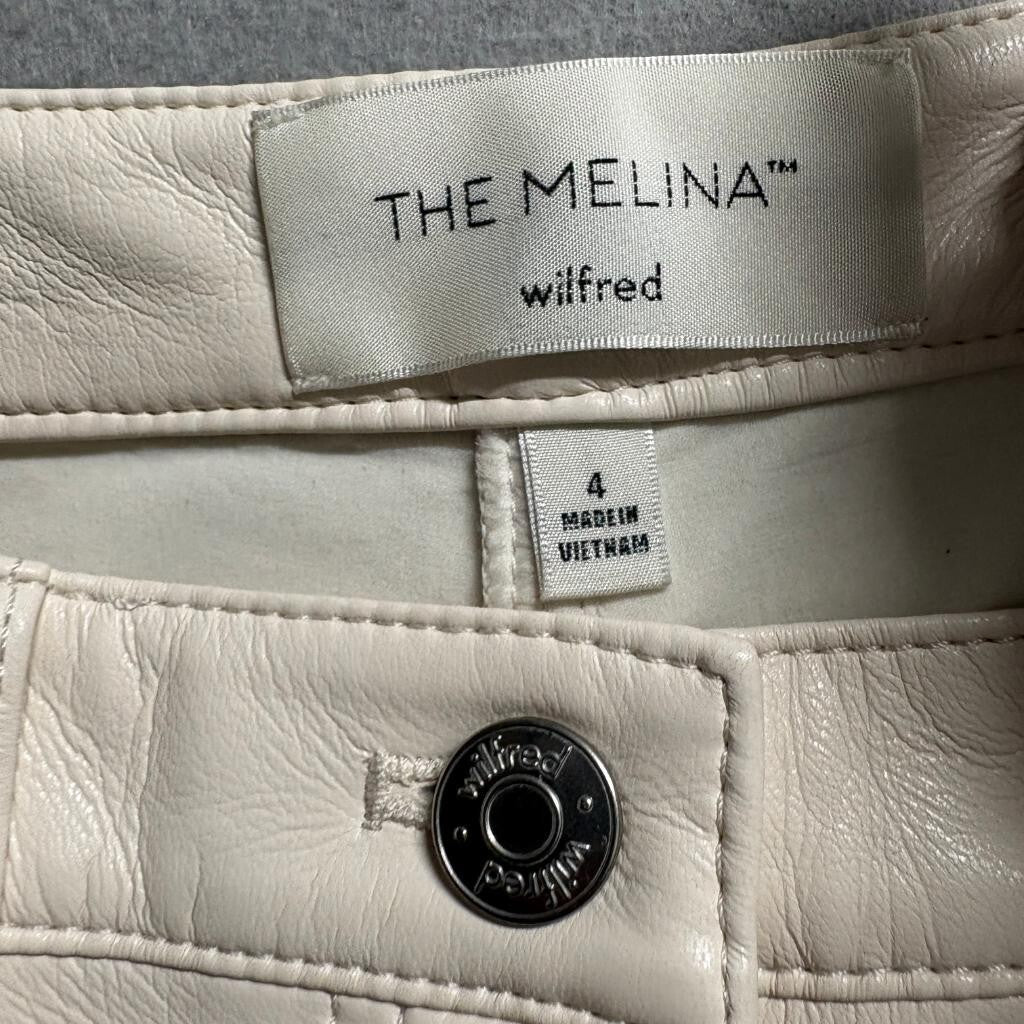 Aritzia Wilfred The Melina Pant Faux Leather Straight Leg Cream Beige Women's