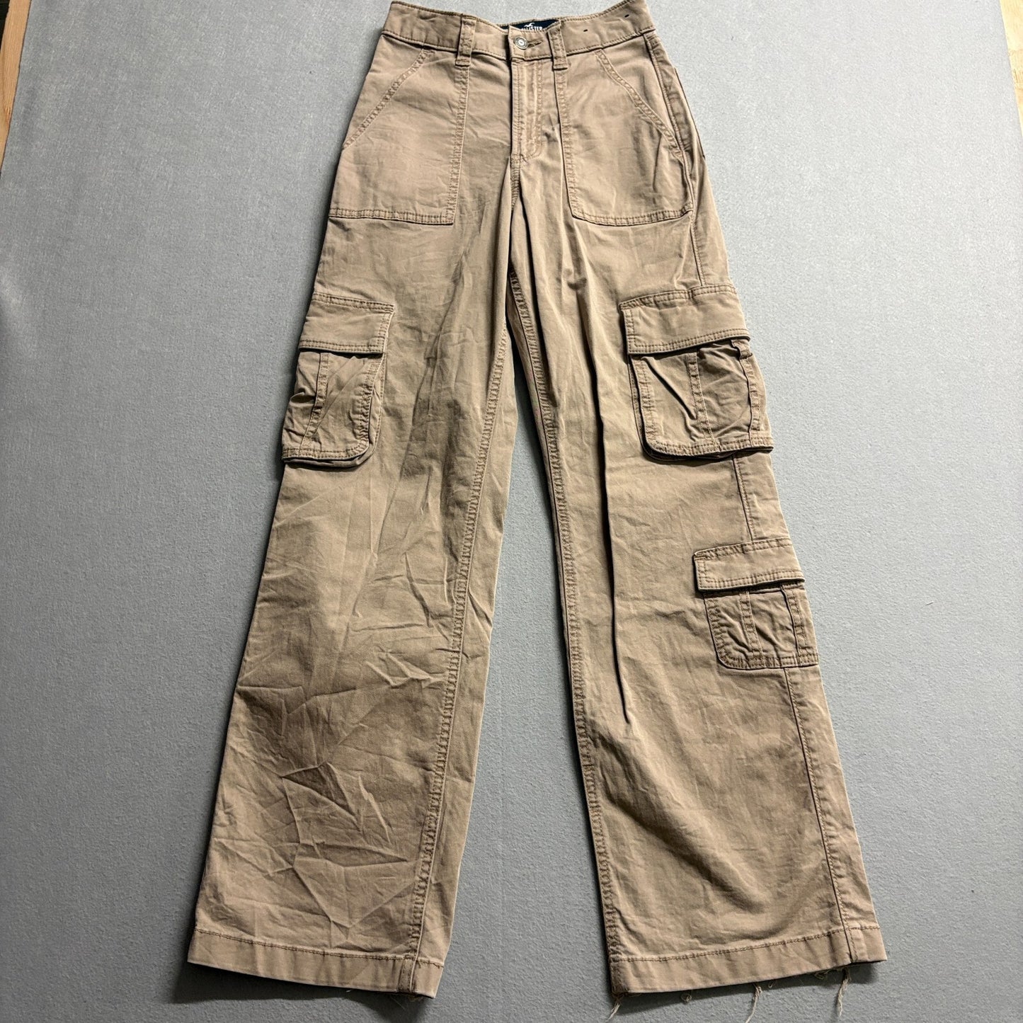 Hollister Cargo Pants Wide Leg Baggy Khaki W23 Fits Like 25x30 Y2K Utility