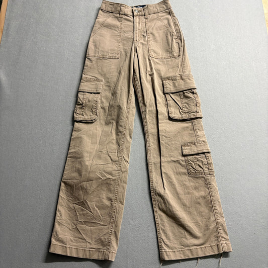 Hollister Cargo Pants Wide Leg Baggy Khaki W23 Fits Like 25x30 Y2K Utility