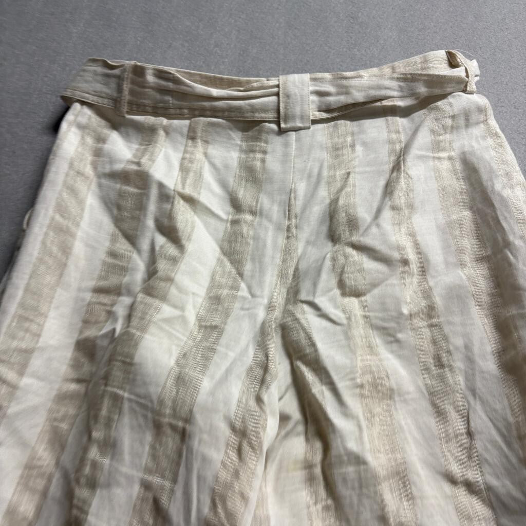Who What Wear Linen Blend Striped Wide Leg Pants Womens Size 4 Beige White Crop
