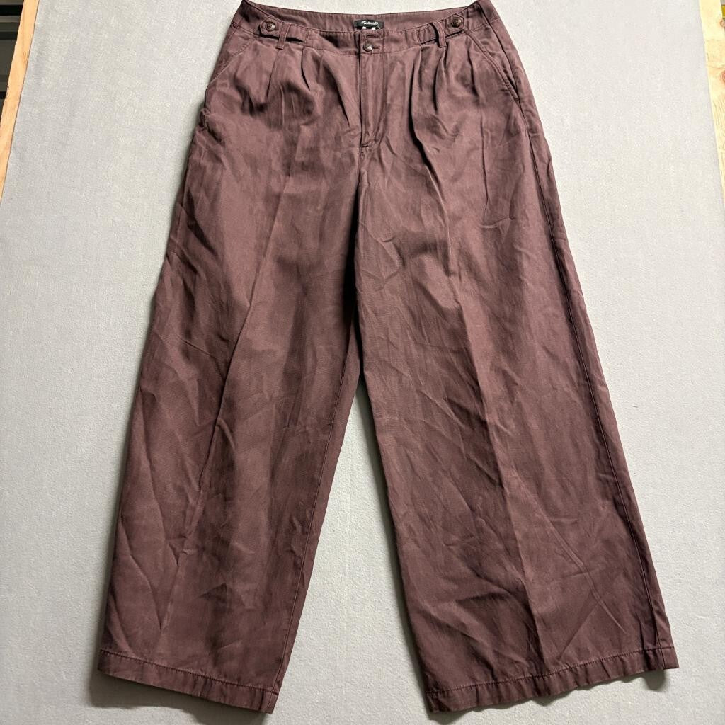 Madewell The Harlow Wide Leg Pants Womens 14 Brown Lyocell Cotton Linen Blend