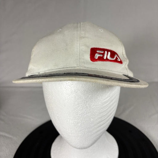 Vintage Fila Snapback Hat Mens One Size Cream White Leather Trim Made in Korea