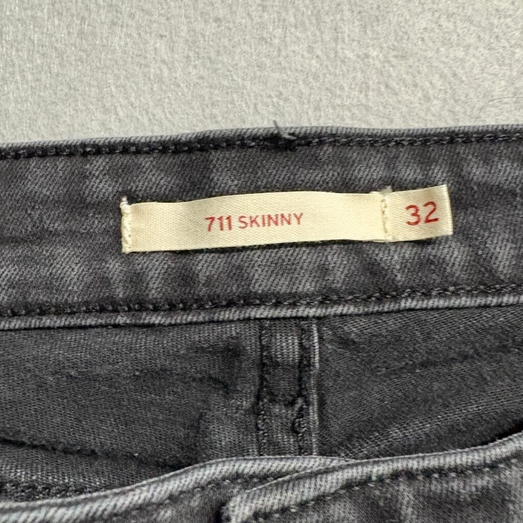 Levis 711 Skinny Jeans Womens 32 Gray Black Denim Stretch Pants Inseam 26