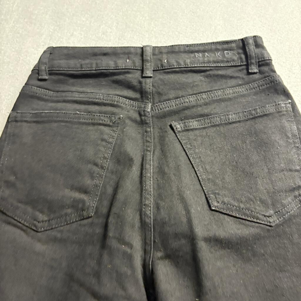 NA-KD Straight High Waist Cropped Jeans Womens Size 34 Black Denim