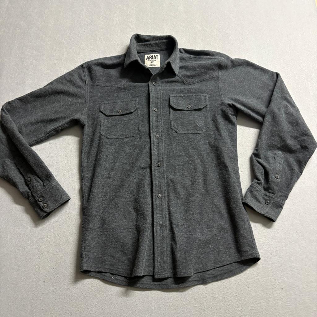 Ariat Retro Fit Mens Small Gray Cotton Flannel Western Button Up Shirt