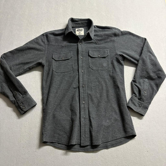 Ariat Retro Fit Mens Small Gray Cotton Flannel Western Button Up Shirt