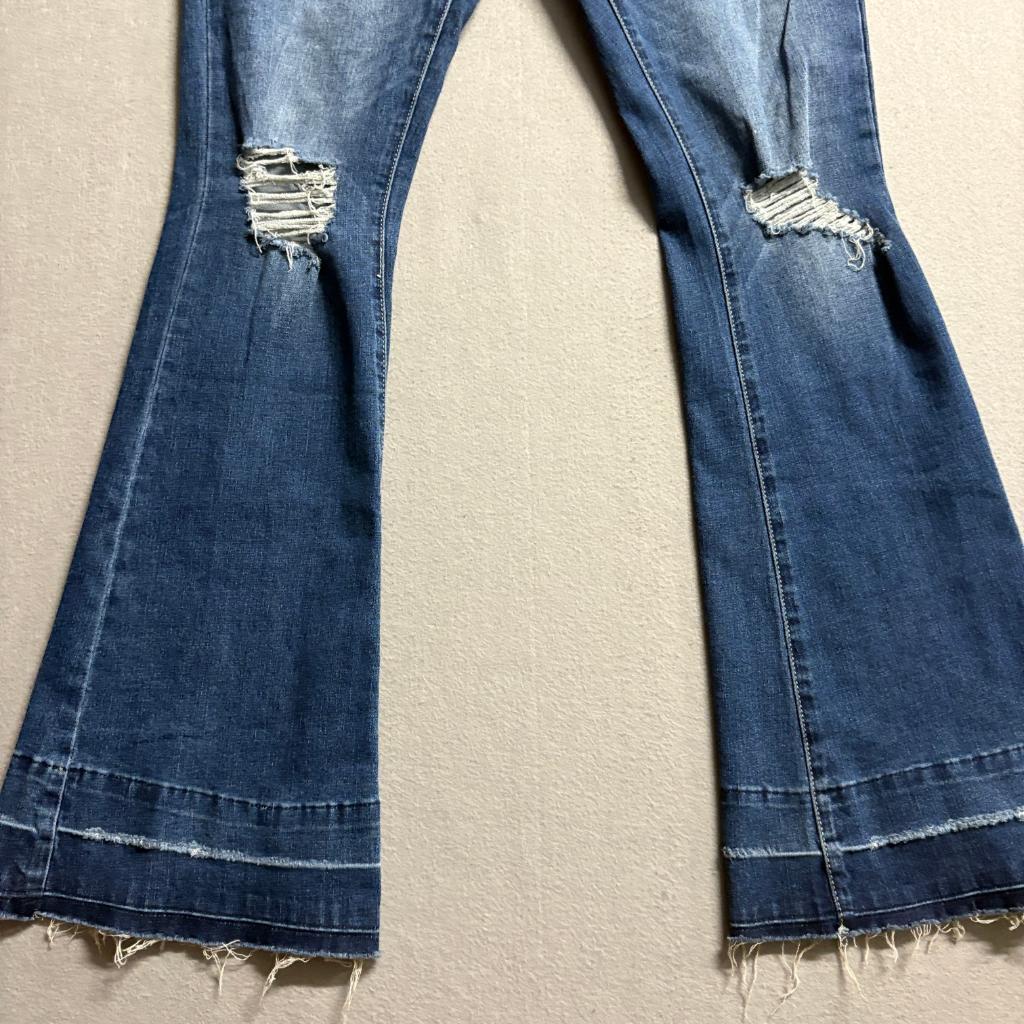 Vipones Distressed Flare Jeans Womens Size 6 Blue Denim Ripped Knee Frayed Hem