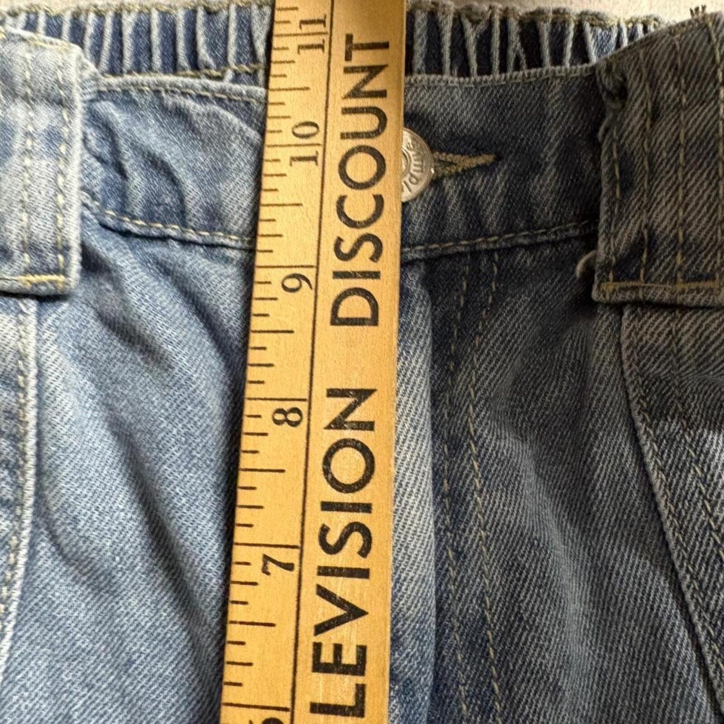 Simple Society Cargo Jeans Womens M Medium Blue Denim Elastic Waist Wide Leg