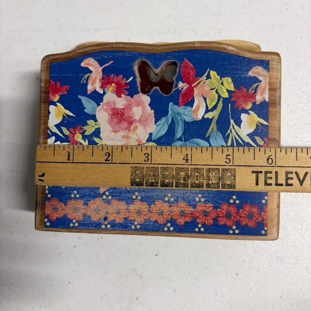 The Pioneer Woman Wooden Napkin Holder Floral Butterfly Cutout Blue Red PW1666