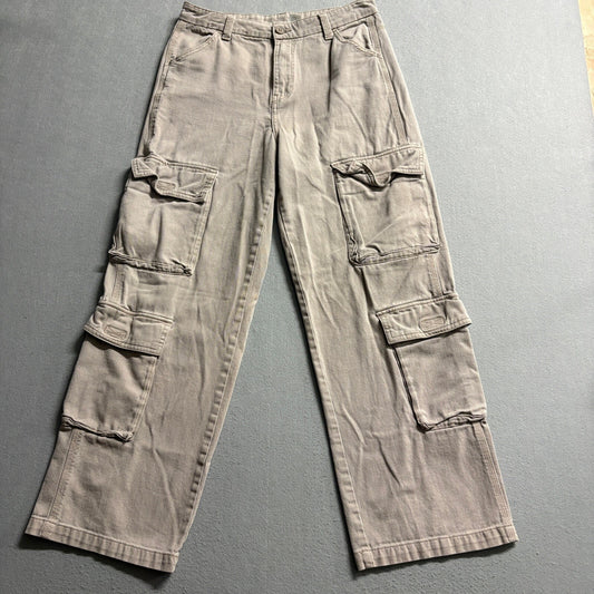 H&M Divided High Waisted Wide Leg Cargo Pants Size 6 Beige Utility Y2K Cotton