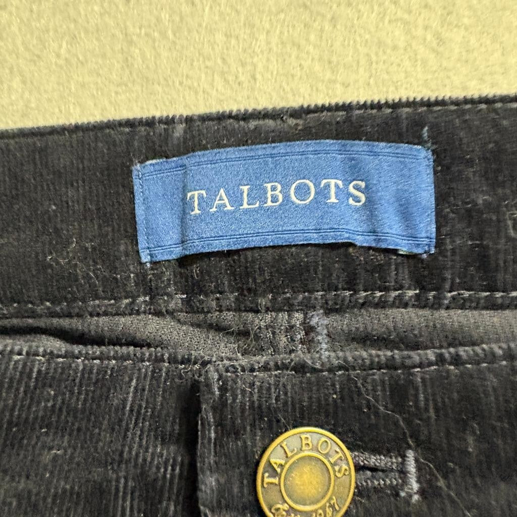 Talbots Corduroy Pants Womens 8 High Waist Straight Leg Navy Blue Stretch