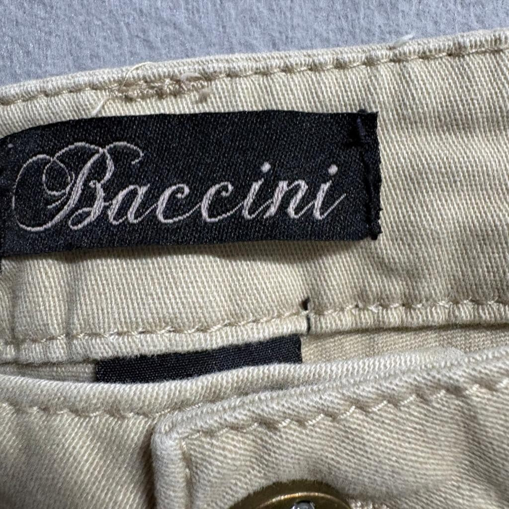 Baccini Womens Crop Pants 12P Beige Cotton Blend Rhinestone Button Capris