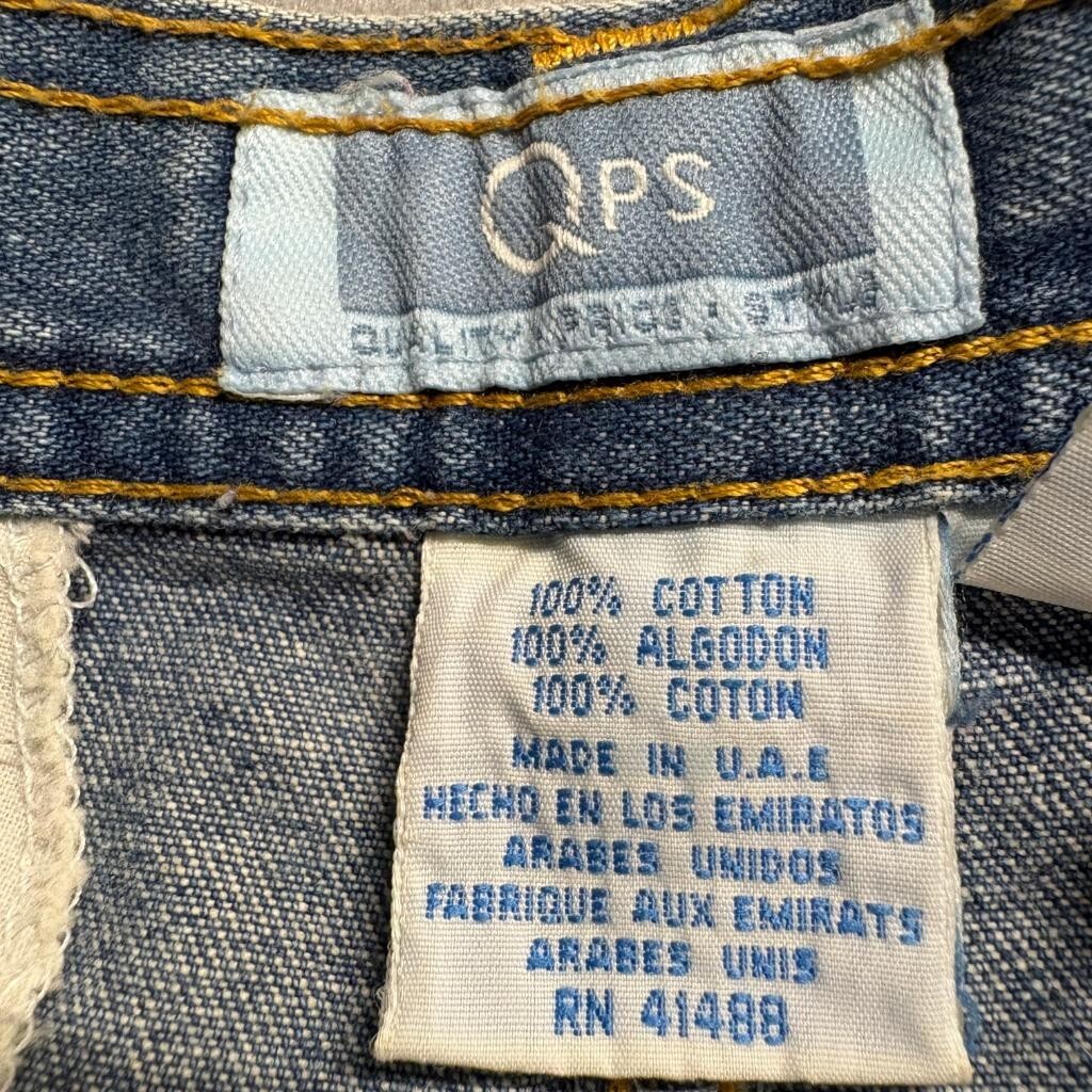 Vintage QPS Jeans Womens 4 Petite Blue Denim High Rise Tapered Leg Ankle Strap