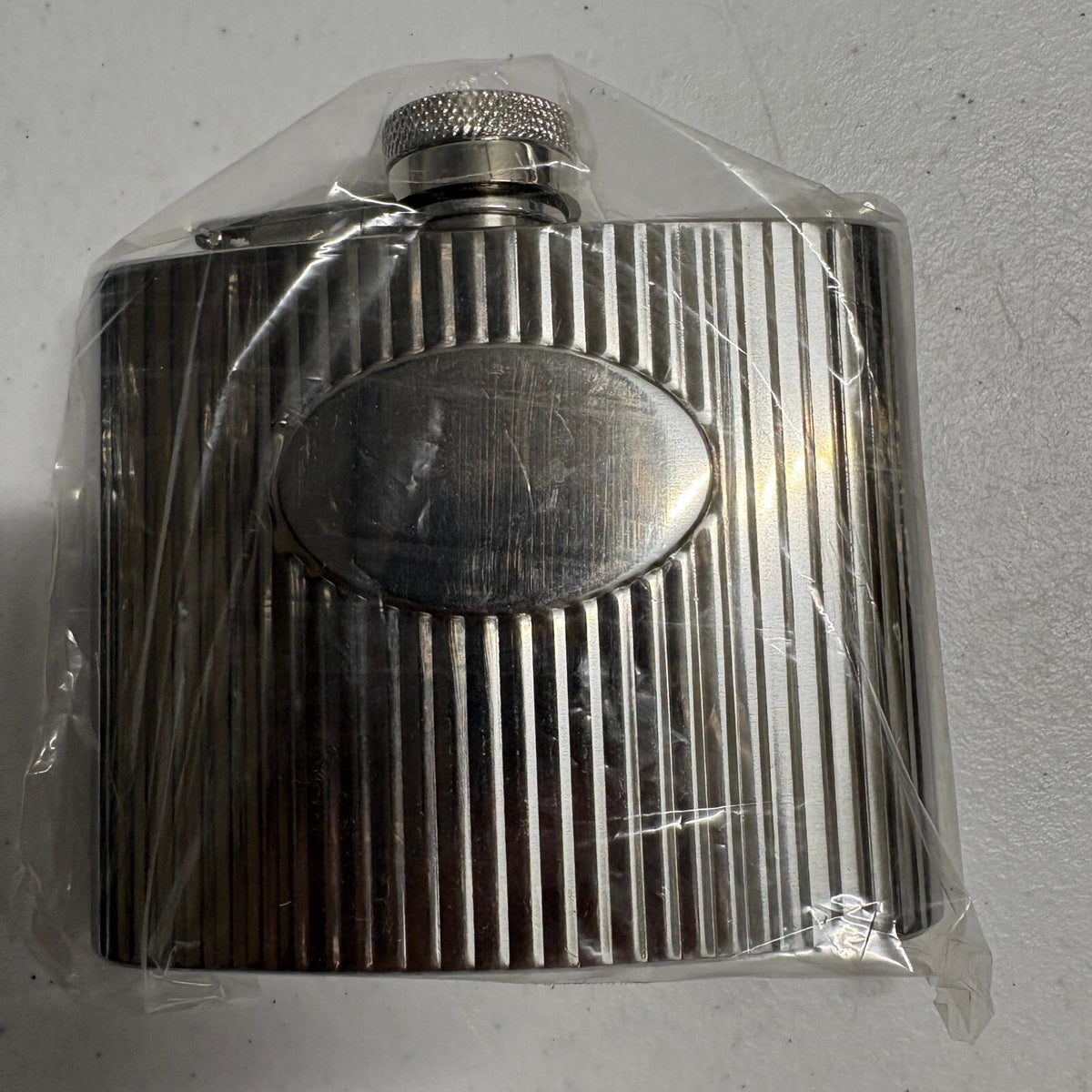 Stainless Steel Hip Flask 5 oz Ribbed Striped Metal Pocket Liquors Flask Silver