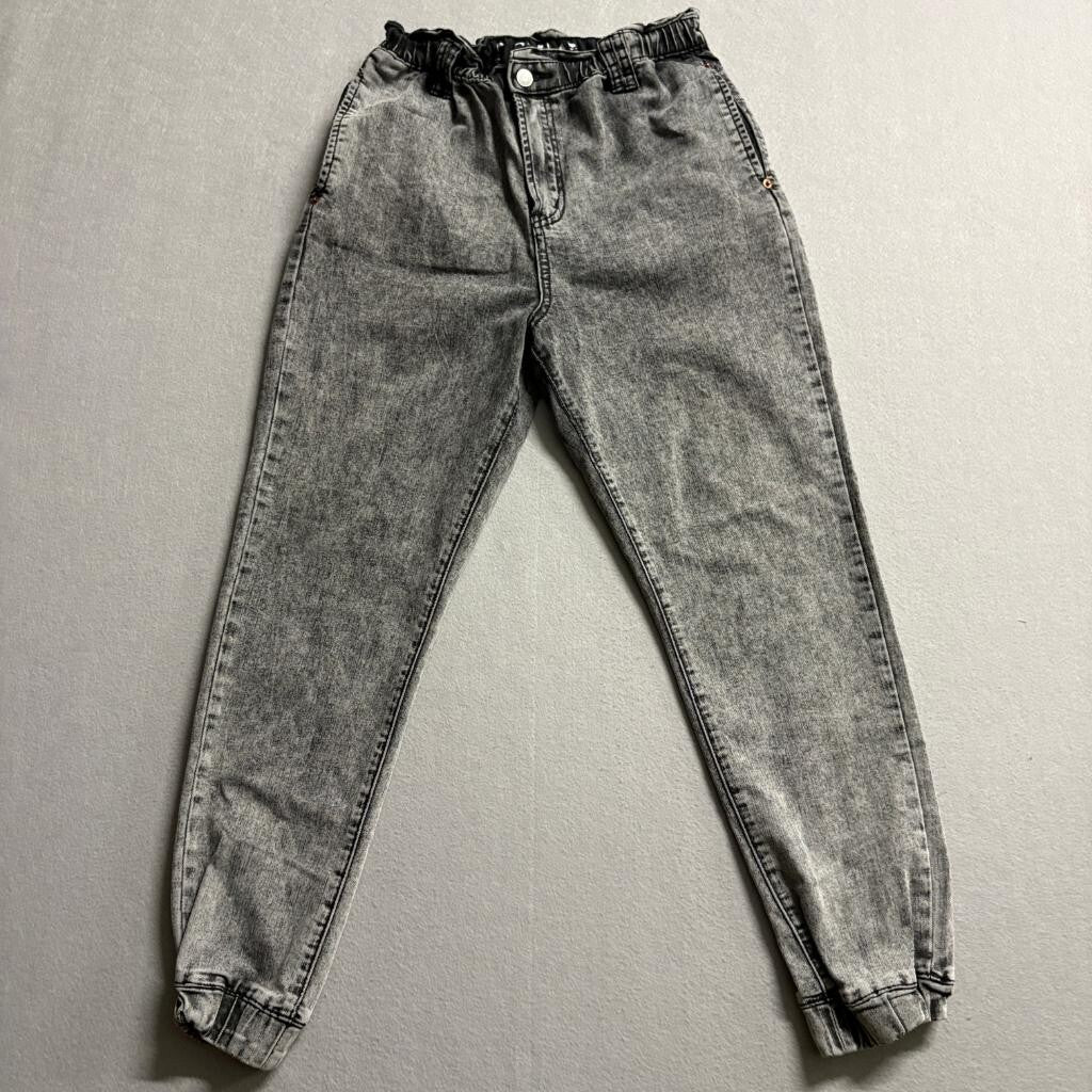 SONG Jeans Womens 7/28 Gray Acid Wash Paperbag Waist Denim Joggers Stretch