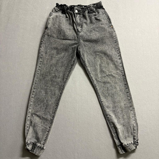 SONG Jeans Womens 7/28 Gray Acid Wash Paperbag Waist Denim Joggers Stretch