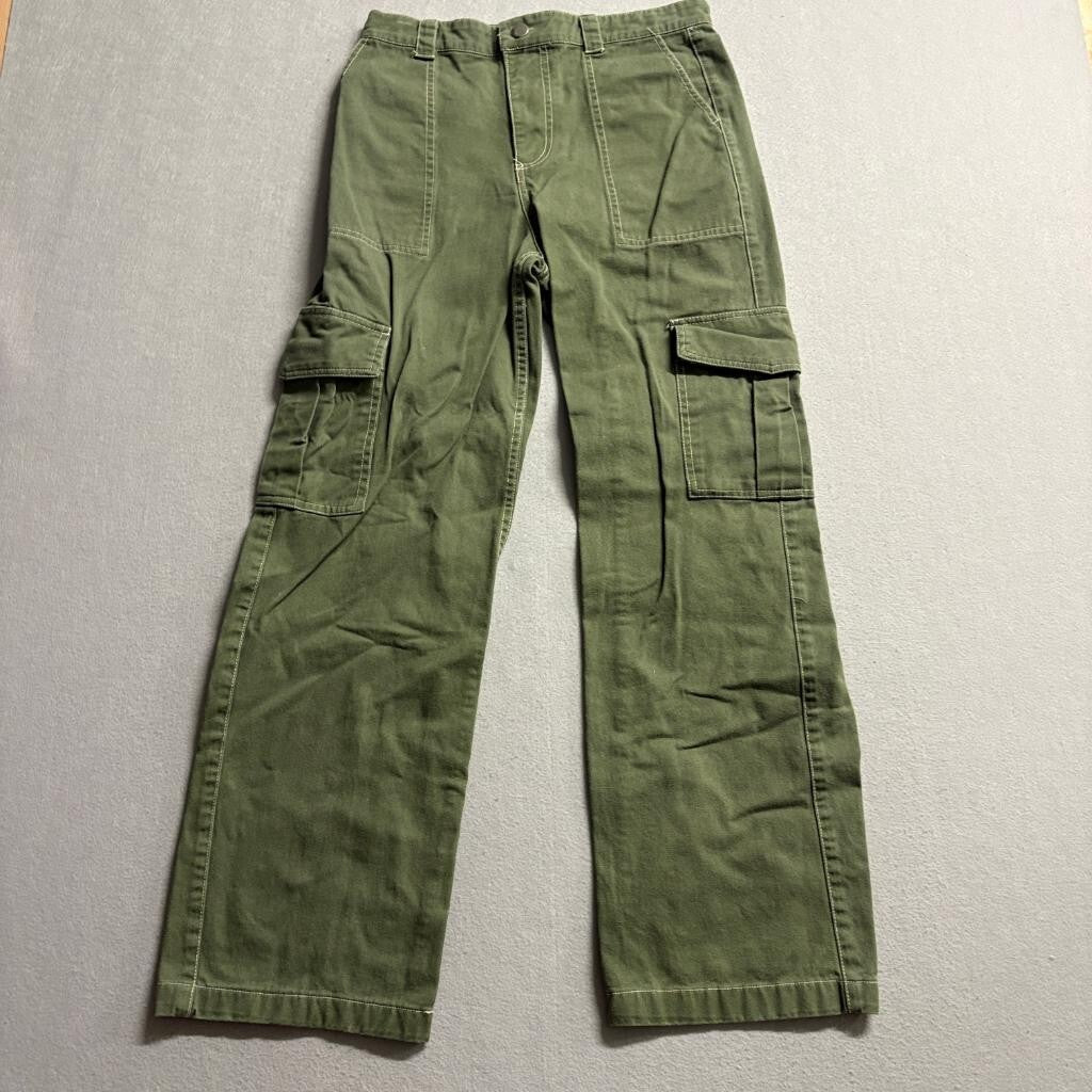 Full Tilt Cargo Pants Womens Small Green Cotton Wide Leg Utility Pockets