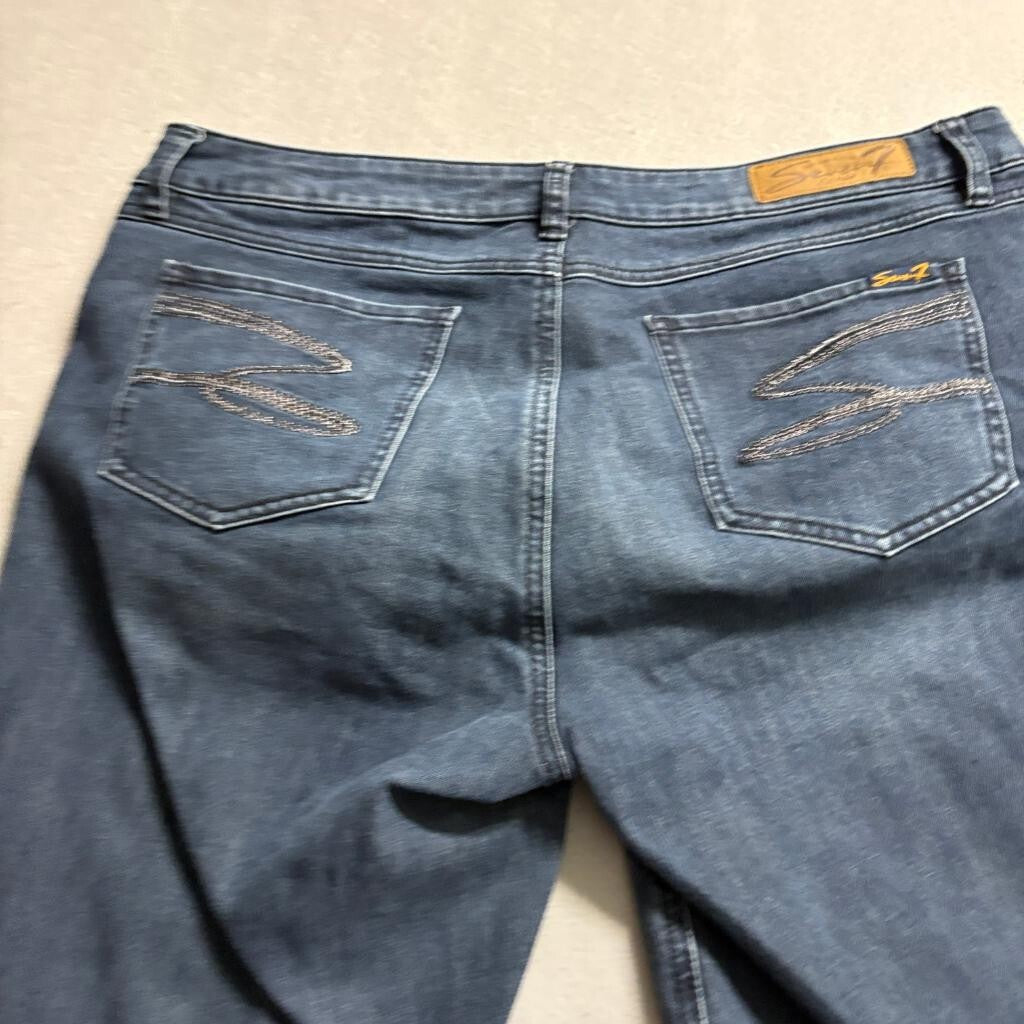 Seven7 Skinny Crop Jeans Womens Size 16 Blue Denim Stretch Cuffed Capri