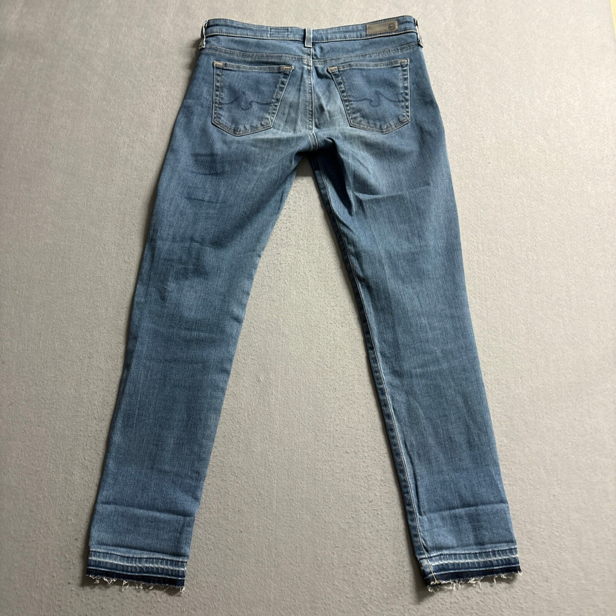 AG Adriano Goldschmied The Stevie Ankle Jeans Womens 27 Blue Distressed Raw Hem